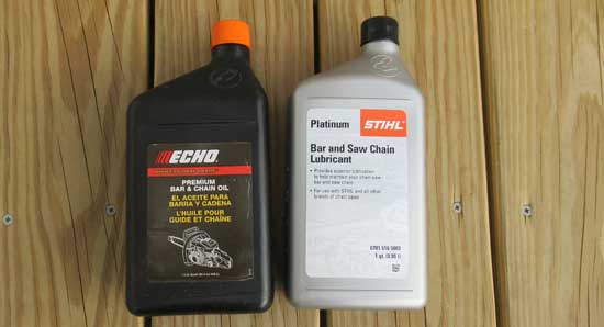 Two quarts of Stihl and Echo chainsaw bar oil