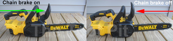 Dewalt battery chainsaw chain brake positions