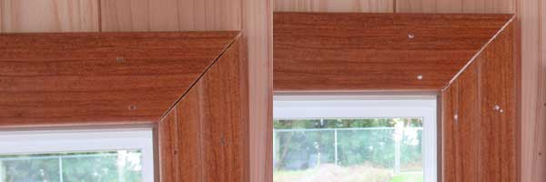 Polystyrene corner trim nailed to wall